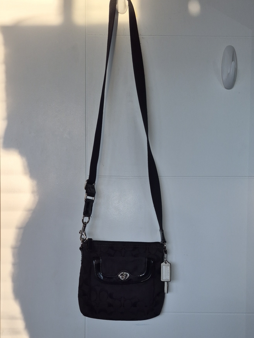 Coach Black Signature Crossbody Messenger Bag with Silver Hardware